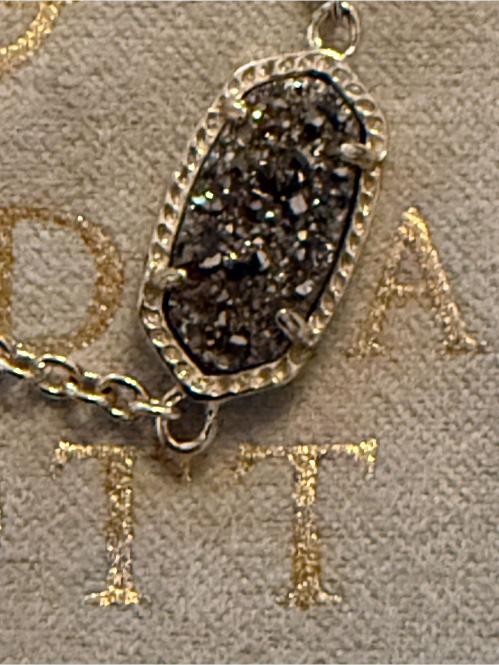 Kendra Scott Gold Frame Chain Bracelet with Gray Druzy Oval